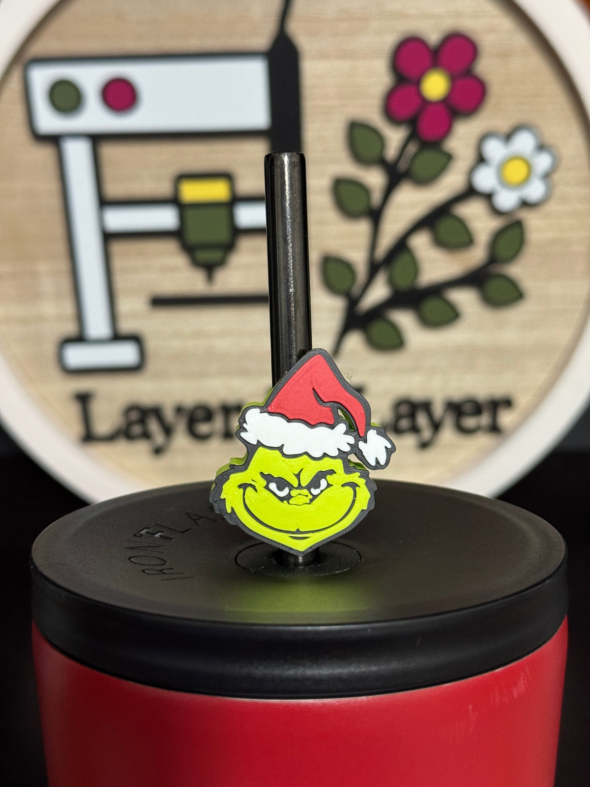 Grinch Santa Hat Straw Charm