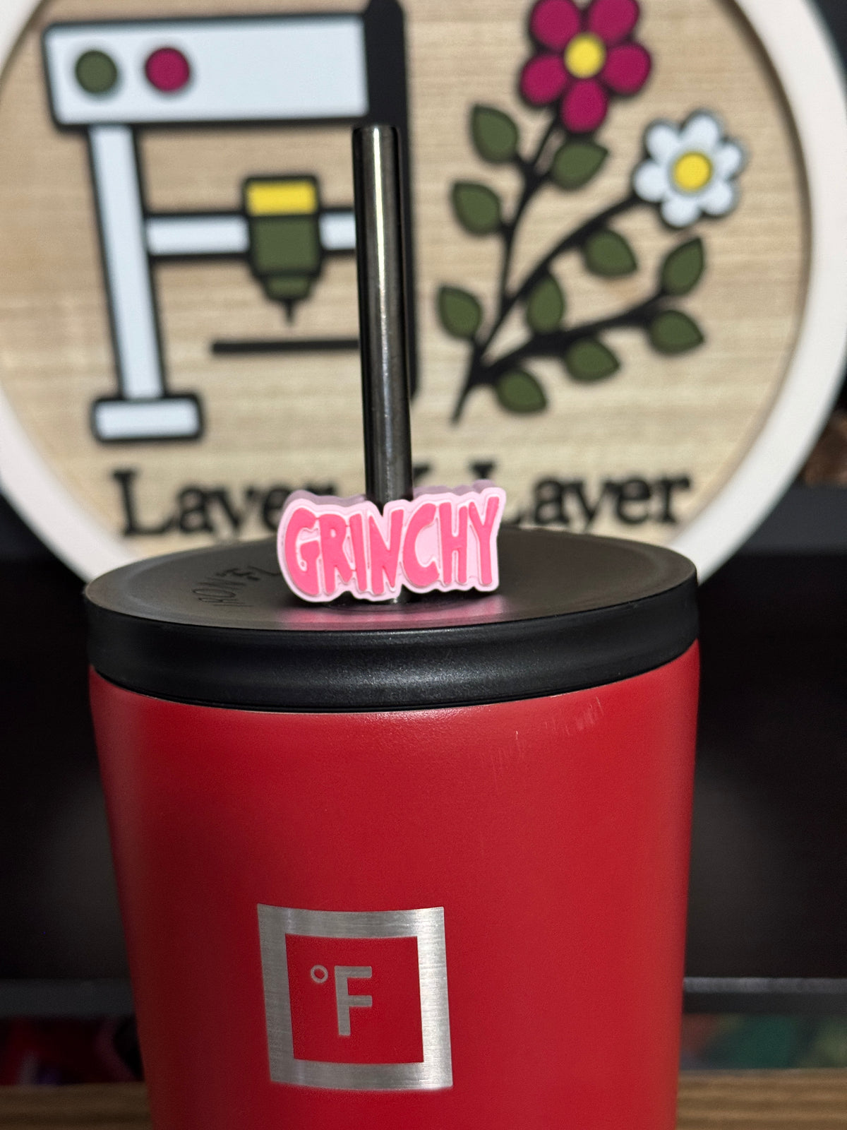 Grinch Pink Words Straw Charm